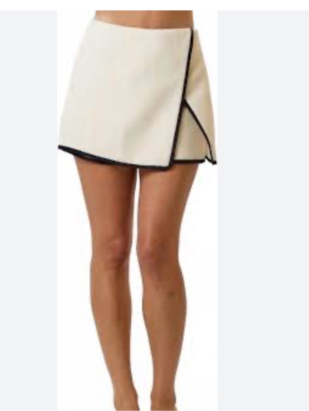 NWOT Cream Mini Wrap Skirt with Black Piping